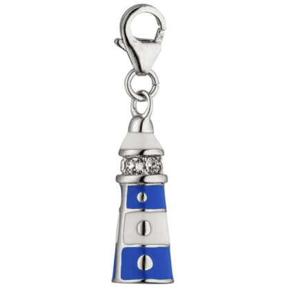 Einhänger/Charm "Leuchtturm" 925 Silber blau weiß