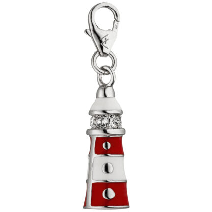 Charm/Einhänger "Leuchtturm" 925 Silber rot weiß