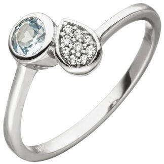 Ring "Tropfen" 925 Silber mit Blautopas und Zirkonia weiß