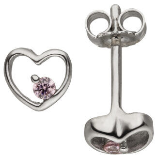 Kinder-Ohrstecker "Herz" 925 Silber mit Zirkonia rosa