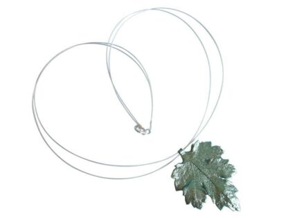 Collier/Juwelierdraht 925 Silber mit Chrysanthemenblatt Silber/grün