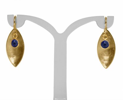 Ohrhaken 925 Silber/vergoldet mit Blue Saphir Navette