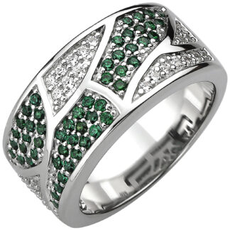 Ring Mosaik 925 Silber mit Zirkonia in grün und weiß