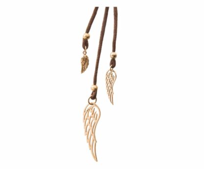 Collier/Seidenband braun mit "Flügeln" 925 Silber/vergoldet
