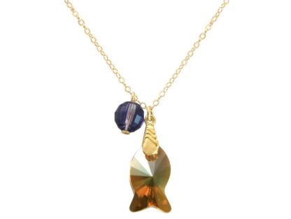 Collier vergoldet mit "Fisch" und Kugel violett SWAROVSKI ELEMENTS®