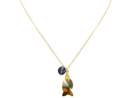 Collier vergoldet mit "Fisch" und Kugel violett SWAROVSKI ELEMENTS®