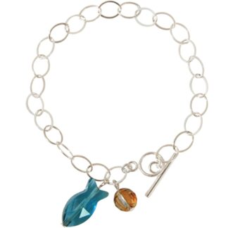 Armband 925 Silber mit "Fisch" blau und Kugel orange SWAROVSKI ELEMENTS®