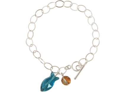 Armband 925 Silber mit "Fisch" blau und Kugel orange SWAROVSKI ELEMENTS®