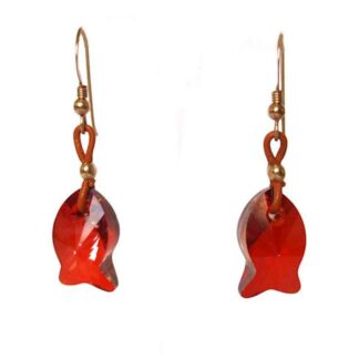 Ohrhaken "Fisch" vergoldet mit SWAROVSKI ELEMENTS® rot