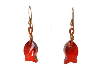 Ohrhaken "Fisch" vergoldet mit SWAROVSKI ELEMENTS® rot