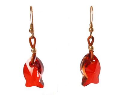 Ohrhaken "Fisch" vergoldet mit SWAROVSKI ELEMENTS® rot