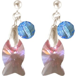 Ohrstecker 925 Silber mit "Regenbogen-Fisch" und Kugel blau SWAROVSKI ELEMENTS®