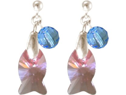 Ohrstecker 925 Silber mit "Regenbogen-Fisch" und Kugel blau SWAROVSKI ELEMENTS®