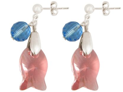 Ohrstecker 925 Silber mit "Regenbogen-Fisch" und Kugel blau SWAROVSKI ELEMENTS®