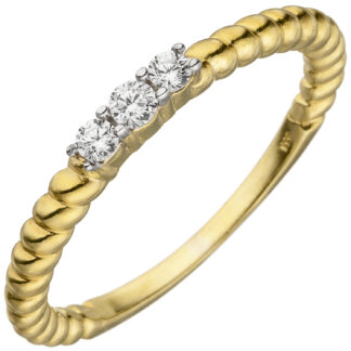 Ring 333 Gelbgold mit 3 Zirkonia weiß Segment-Design