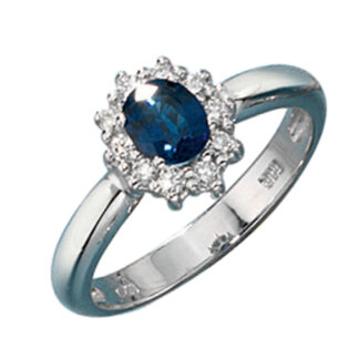 Ring 585 Weißgold mit Blue Saphir und Brillanten 0,20 ct.