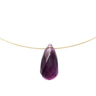 Collier/Juwelierdraht vergoldet mit Amethyst-Tropfen violett