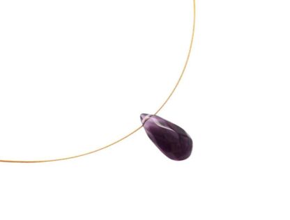 Collier/Juwelierdraht vergoldet mit Amethyst-Tropfen violett