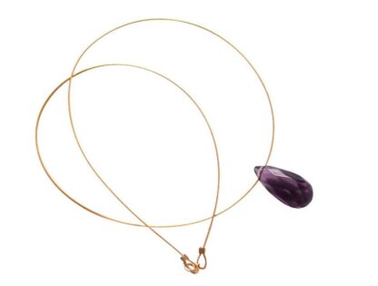 Collier/Juwelierdraht vergoldet mit Amethyst-Tropfen violett