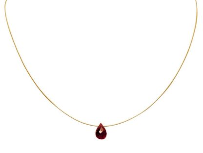 Collier/Juwelierdraht vergoldet mit Granat-Tropfen rot