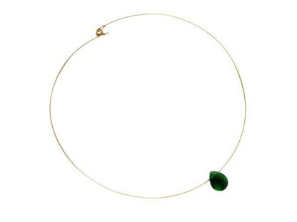 Collier/Juwelierdraht vergoldet mit Turmalin-Tropfen grün