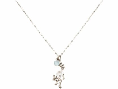 Collier 925 Silber mit Anhänger "Waschbär" und Chalcedon wasserblau