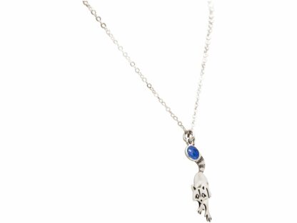 Collier mit Anhänger "Waschbär" und Blue Saphir 925 Silber