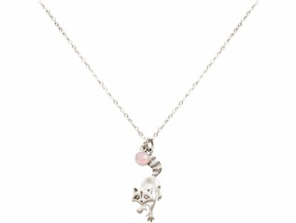 Collier 925 Silber mit Anhänger "Waschbär" und Rosenquarz