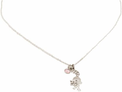 Collier 925 Silber mit Anhänger "Waschbär" und Rosenquarz
