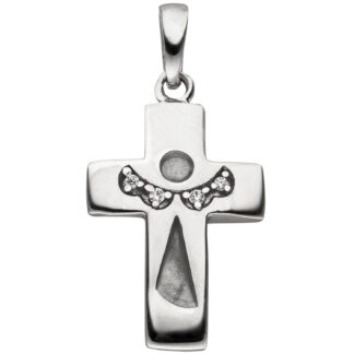 Anhänger "Kreuz mit Engel" 925 Silber mit 4 Zirkonia weiß
