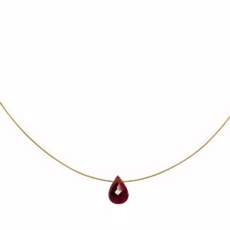 Collier/Juwelierdraht vergoldet mit Granat-Tropfen rot