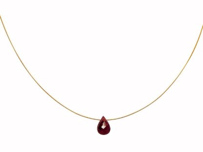 Collier/Juwelierdraht vergoldet mit Granat-Tropfen rot