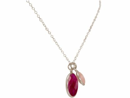 Collier 925 Silber mit Rubin und Rosenquarz