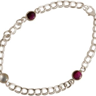 Gliederarmband 925 Silber mit 2 Rubinen und 1 Rosenquarz