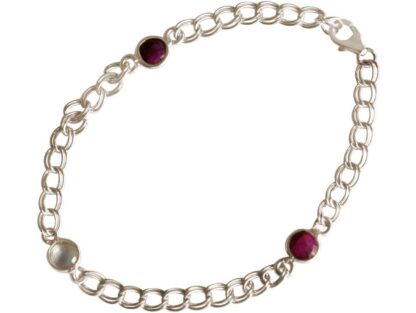 Gliederarmband 925 Silber mit 2 Rubinen und 1 Rosenquarz