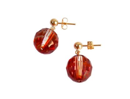 Ohrstecker vergoldet mit Chessboard-Kugel SWAROVSKI ELEMENTS® rot