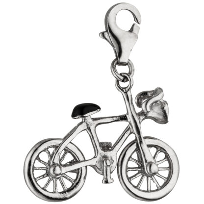 Einhänger/Charm "Fahrrad" 925 Silber mit Lack schwarz/weiß