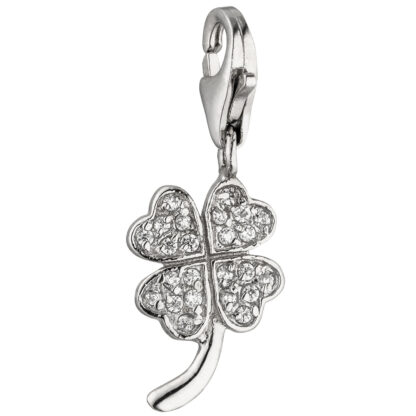 Einhänger/Charm "Kleeblatt" 925 Silber mit 24 Zirkonia weiß