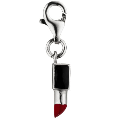 Einhänger/Charm "Lippenstift" 925 Silber mit Lack schwarz/rot