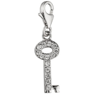 Einhänger/Charm "Schlüssel" 925 Silber mit 14 Zirkonia weiß