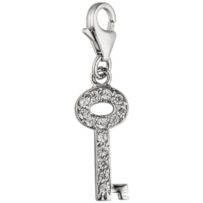 Einhänger/Charm "Schlüssel" 925 Silber mit 14 Zirkonia weiß
