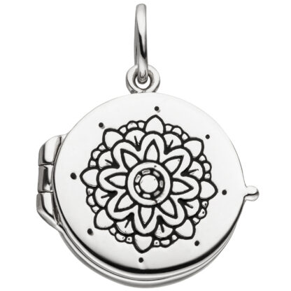 Medaillon "Blume" 925 Silber mit Emaille schwarz