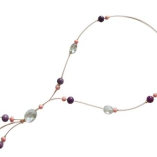 Collier vergoldet mit Aquamarinen, Amethysten und Rhodocrositen