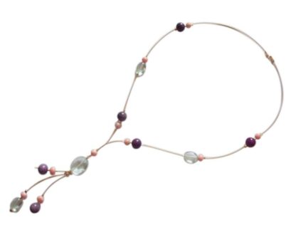 Collier vergoldet mit Aquamarinen, Amethysten und Rhodocrositen