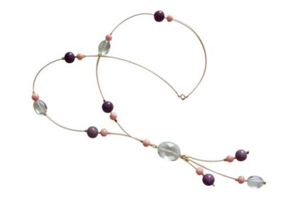 Collier vergoldet mit Aquamarinen, Amethysten und Rhodocrositen