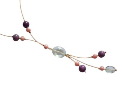 Collier vergoldet mit Aquamarinen, Amethysten und Rhodocrositen