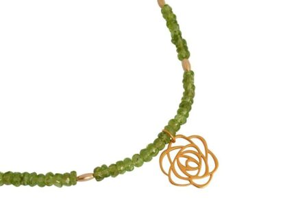 Collier 925 Silber/vergoldet mit Peridoten und "Rose" Bronze