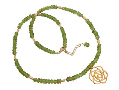 Collier 925 Silber/vergoldet mit Peridoten und "Rose" Bronze