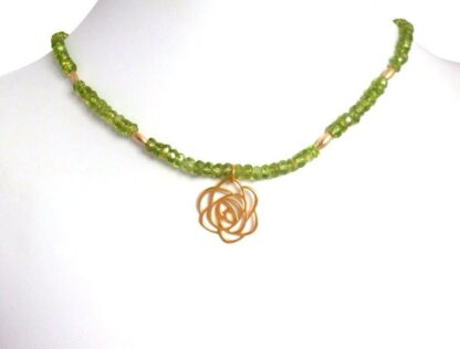 Collier 925 Silber/vergoldet mit Peridoten und "Rose" Bronze