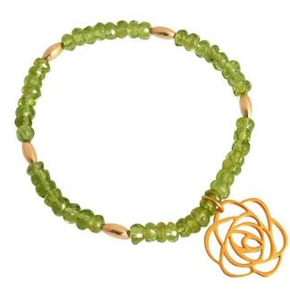 Armband vergoldet mit Peridoten und Rosen-Anhänger Bronze